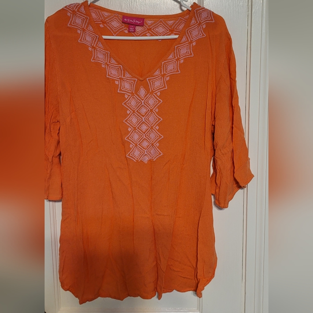 Lilly Pulitzer For Target Pink Tag Orange Boho Tunic Beach Pool Cover Up, Sz. L